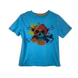 Rustic Blue Boy’s Cyan Skull & Crossbones Short Sleeve Tee